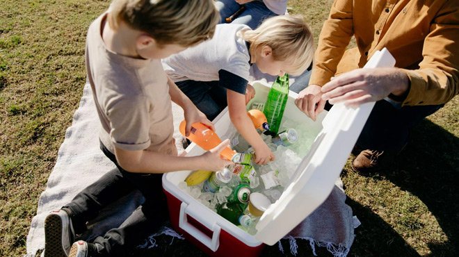 Kids Picking up Beverages inside a Igloo 48 Quart Laguna Ice Chest Cooler