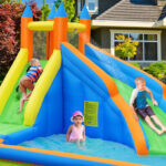 Kids Playing in the Costway Inflatable Water Slide Bounce House Castle