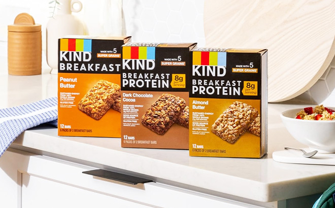 Kind Breakfast Protein Snack Bars in Kitchen