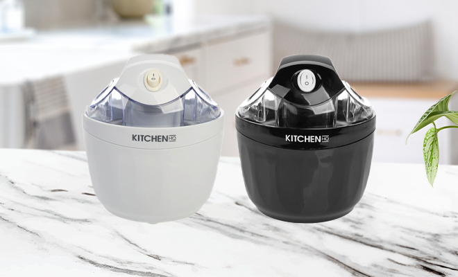Kitchen HQ 2 pack Ice Cream Makers in Black and White on a Kitchen Counter