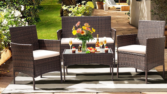 Lacoo 4 Piece Outdoor Patio Conversation Set Lacoo 4 Piece Outdoor Patio Conversation Set