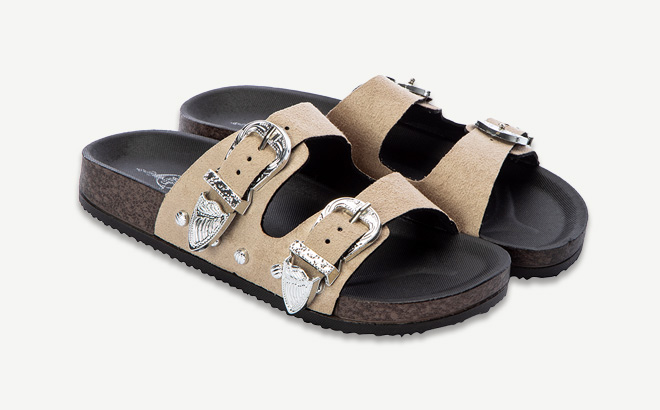 Ladies Western Double Buckle Slide Sandals