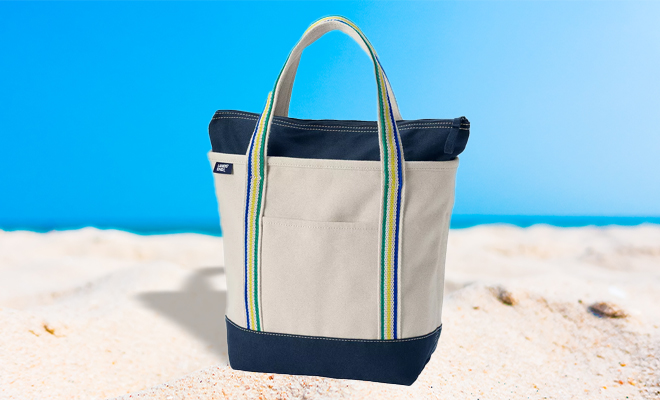 Lands End Natural Zip Top Canvas Tote Bag on the Beach