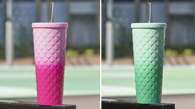 Mainstays 26 Ounce Diamond Scale Textured Plastic Tumbler with Straw