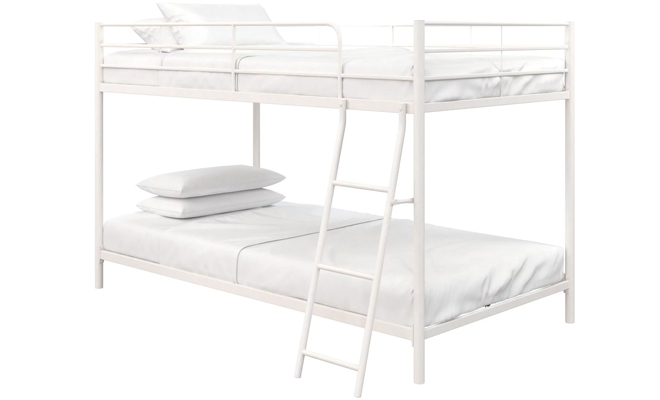 Mainstays Small Spaces Twin over Twin Low Profile Junior Bunk Bed Frame in White Mainstays Small Spaces Twin over Twin Low Profile Junior Bunk Bed Frame in White
