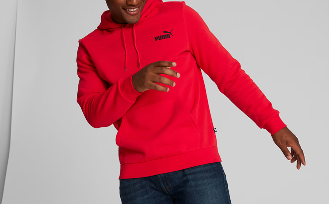 Model Wearing Puma Red Hoodie
