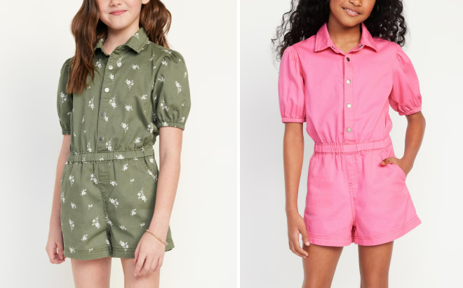 Old Navy Girls Puff Sleeve Button Front Romper