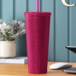 Opalhouse Studded Plastic Tumbler with Straw 24 Ounce in Iridescent Pink Vibes