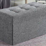 Ornavo Home Foldable Tufted Linen Storage Ottoman Bench in Gray Color