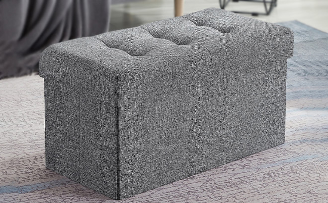 Ornavo Home Foldable Tufted Linen Storage Ottoman Bench in Gray Color