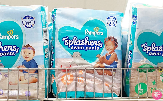 Pampers Splashers Disposable Swim Pants on a Shelf