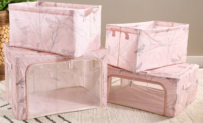 Periea Set of 4 Assorted Sizes Bin and Basket Set in Pink
