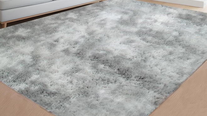 Poboton Fluffy Plush Area Rug in Light Grey color
