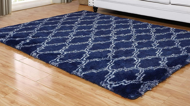 Poboton Fluffy Plush Area Rug in navy blue