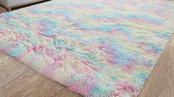 Poboton Fluffy Plush Area Rug in rainbow color