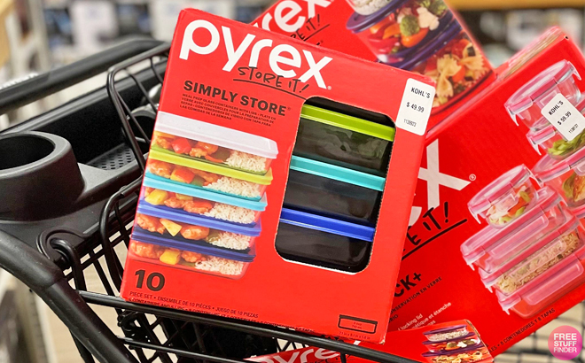 Pyrex 10 Piece Meal Prep Glass Food Storage Set on a Cart