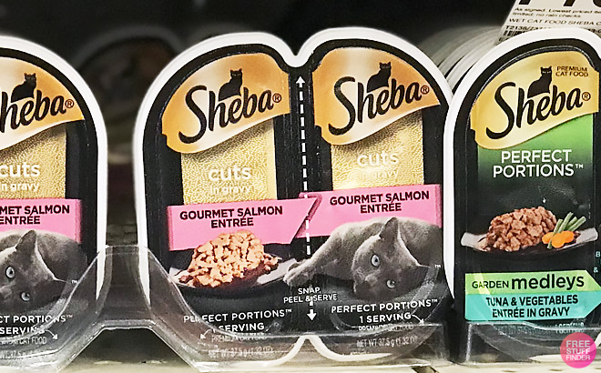 Sheba Perfect Portions Gourmet Salmon Entree Wet Cat Food on Store Shelf
