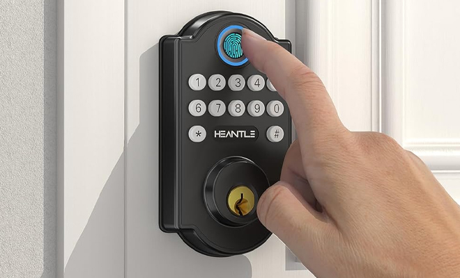 Smart Digital Keypad Deadbolt with Alexa Voice App Remote Control on a Door