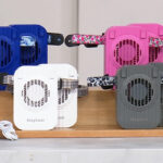 StayCool Rechargeable Personal Fans on Display Shelves on a Table