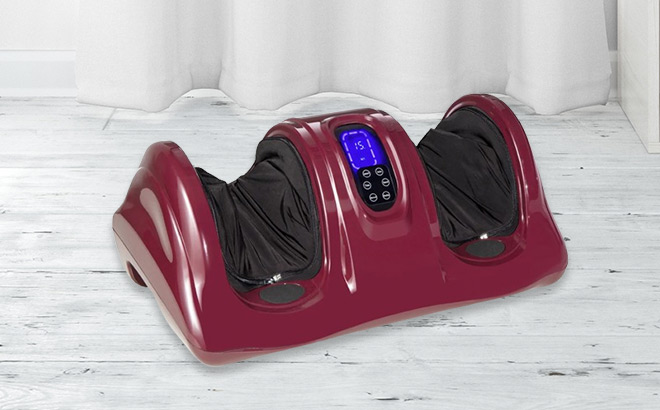 Therapeutic Foot Massager in Burgundy Color on the Floor