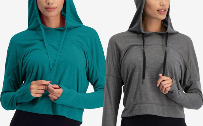 Three Sixty Six Womens Hoodie Crop Top in 2 Colors