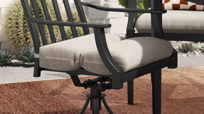 Threshold Heathered Outdoor Chair Seat Cushion on a Chair Threshold Heathered Outdoor Chair Seat Cushion on a Chair