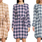 Time and Tru Womens Belted Mini Dress with Long Sleeves in Three Colors