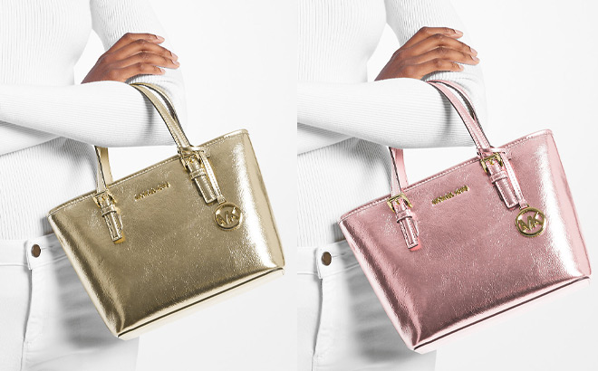 Two Michael Kors Jet Set Travel Extra Small Metallic Tote Bags Two Michael Kors Jet Set Travel Extra Small Metallic Tote Bags