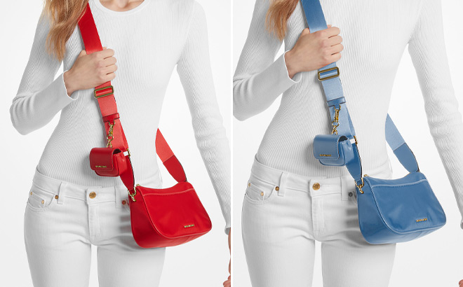 Two Micheal Kors Crossbody Bag with AirPods Case in Red and Blue