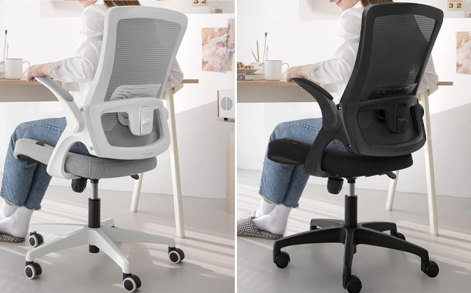 Two NEO CHAIR High Back Mesh Chairs in Black and White