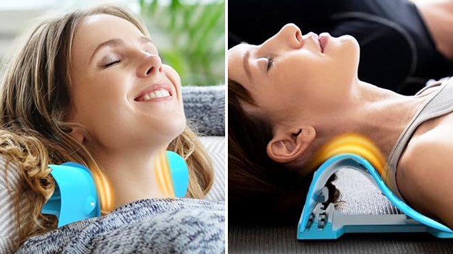 Two People Using Heated Neck Stretchers Two People Using Heated Neck Stretchers