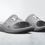 Under Armour Womens Locker IV Slides in Mod Gray and White Color