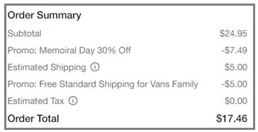 VANS Shoes Order Summary VANS Shoes Order Summary