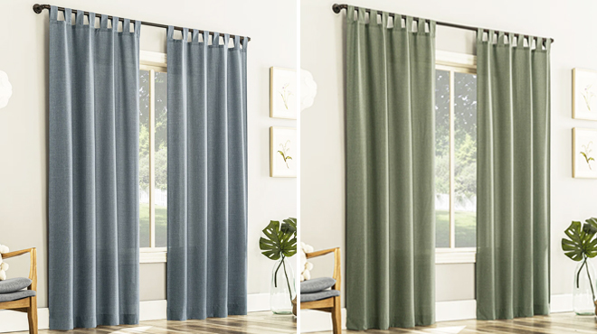 Wayfair Basics Brekke Semi Sheer Tab Top Curtain Panel in Storm Blue and Moss Green