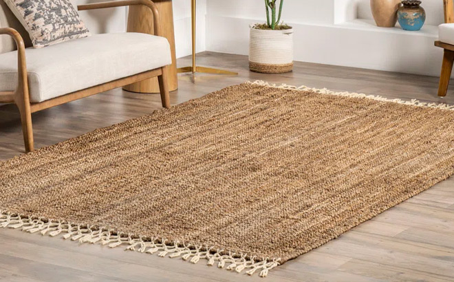 Werts Handmade Tufted Farmhouse Jute Tasseled Brown Rug 1