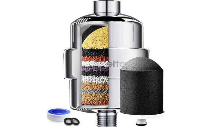 Wheelton Shower Filter on a Plain Background