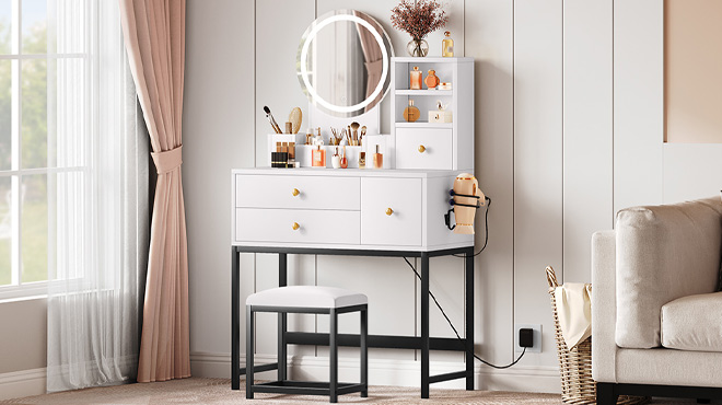 Yitahome Makeup Vanity Desk with Mirror and Lights