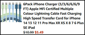 iPhone Charger Lightning Cable 6 Pack Order Summary