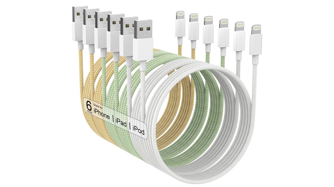 iPhone Charger Lightning Cable 6 Pack on White Background
