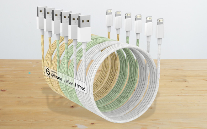 iPhone Charger Lightning Cable 6 Pack on a Table