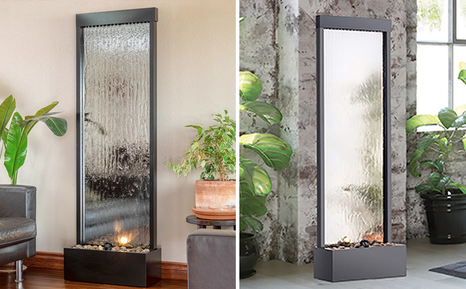 Alpine Corporation Mirror Waterfall Fountain with Stones and Lights Zen IndoorOutdoor Alpine Corporation Mirror Waterfall Fountain with Stones and Lights Zen IndoorOutdoor