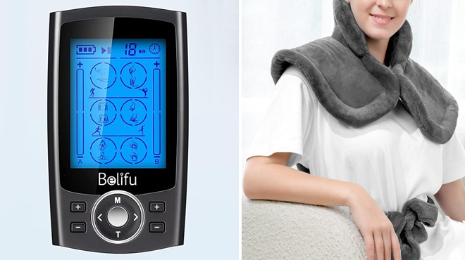 Belifu Dual Channel 24 Modes Muscle Stimulator and Renpho Electric Heating Pad for Back Belifu Dual Channel 24 Modes Muscle Stimulator and Renpho Electric Heating Pad for Back