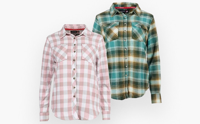 Canada Weather Gear Womens 2 Pocket Plaid Button Up Long Sleeve Shirts Canada Weather Gear Womens 2 Pocket Plaid Button Up Long Sleeve Shirts