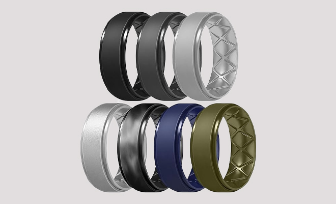 Egnaro Inner Arc Ergonomic Breathable Mens Silicone Rings 7 Pack in Different Colors