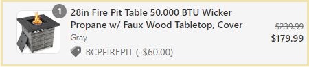 Fire Pit Table with Faux Wood Tabletop Checkout Page