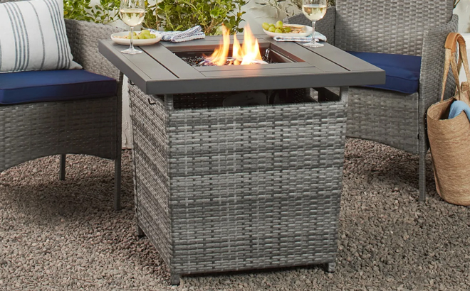 Fire Pit Table with Faux Wood Tabletop