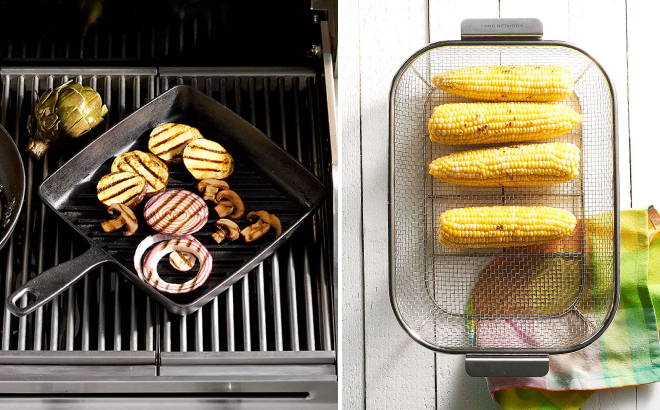 Food Network Pre Seasoned Cast Iron Grill Pan and Grilling Tray