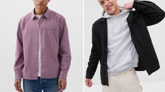 GAP Mens Relaxed Twill Shirt and Denim Utility Overshirt GAP Mens Relaxed Twill Shirt and Denim Utility Overshirt