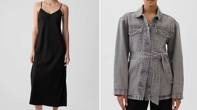 GAP Slip Midi Dress and Belted Denim Shirt Jacket GAP Slip Midi Dress and Belted Denim Shirt Jacket