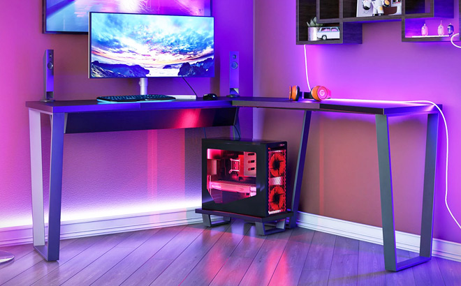 Gaming L Desk with CPU Stand